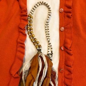 Cream and Orange Silk Tassel Necklace
